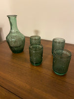 Vintage Greek Patterns Green Glass Liquor Decanter 5 Set
