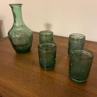 Vintage Greek Patterns Green Glass Liquor Decanter 5 Set