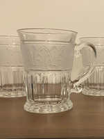 Vintage Athens Glass Crystal Mug-Cup Frosted Band Acanthus Leaf Patterns Set 4
