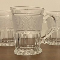 Vintage Athens Glass Crystal Mug-Cup Frosted Band Acanthus Leaf Patterns Set 4