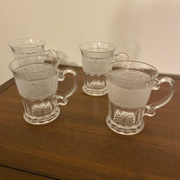 Vintage Athens Glass Crystal Mug-Cup Frosted Band Acanthus Leaf Patterns Set 4