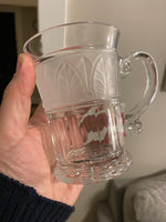 Vintage Athens Glass Crystal Mug-Cup Frosted Band Acanthus Leaf Patterns Set 4
