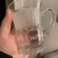 Vintage Athens Glass Crystal Mug-Cup Frosted Band Acanthus Leaf Patterns Set 4