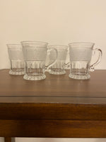 Vintage Athens Glass Crystal Mug-Cup Frosted Band Acanthus Leaf Patterns Set 4
