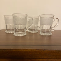 Vintage Athens Glass Crystal Mug-Cup Frosted Band Acanthus Leaf Patterns Set 4