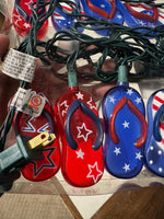 Americana 4th of July String Lights USA-Flags Flip-Flops Set of 2
