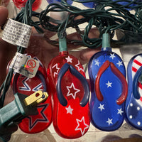 Americana 4th of July String Lights USA-Flags Flip-Flops Set of 2