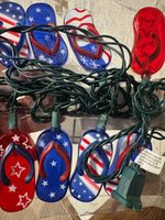 Americana 4th of July String Lights USA-Flags Flip-Flops Set of 2
